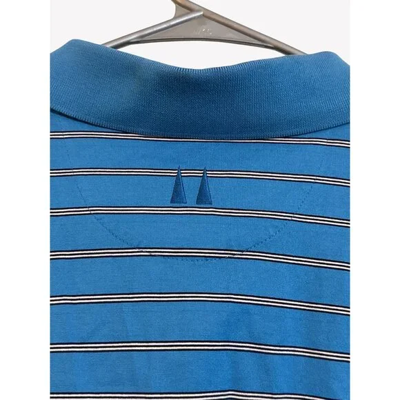 Greg Norman Polo Shirt Mens XXL Blue Pinstripe Shark Tag Golf Casual - Picture 7 of 8